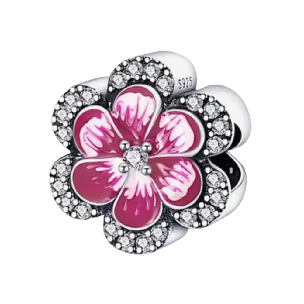 S925 Pink Flower Bead Charm Pandora Style